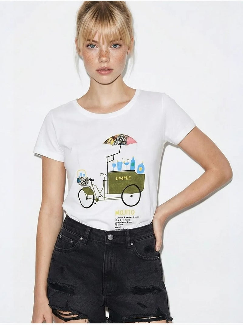 T-shirt à col rond imprimé brodé lucci Blanc - Kiabi