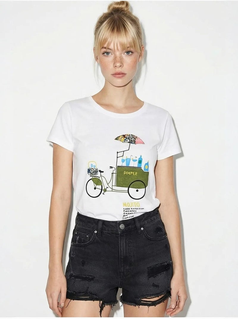 T-shirt à col rond imprimé brodé lucci Blanc - Kiabi