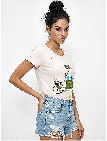 T-shirt à col rond imprimé brodé lucci
