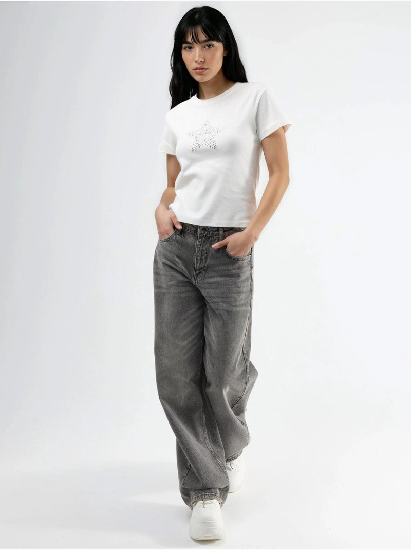 T-shirt à col rond imprimé étoiles avec détails accessoires busem Blanc - Kiabi