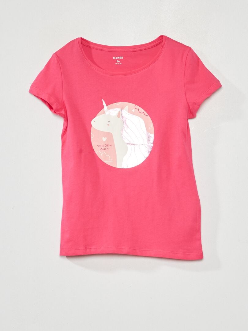 T-shirt à col rond imprimé fantaisie ROSE - Kiabi