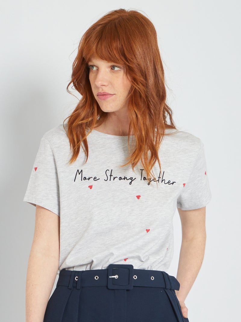 T-shirt à col rond imprimé Gris coeur - Kiabi