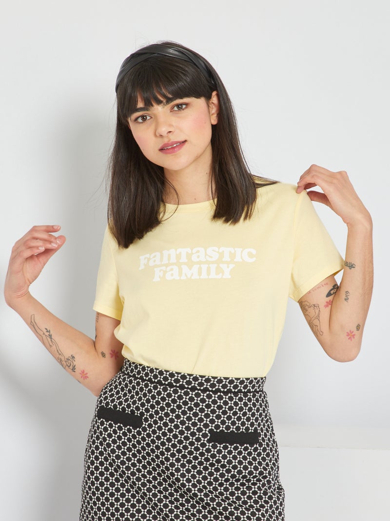 T-shirt à col rond imprimé Jaune - Kiabi