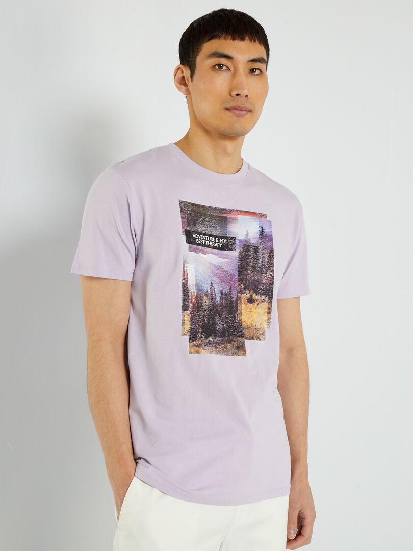 T-shirt à col rond imprimé lilas - Kiabi