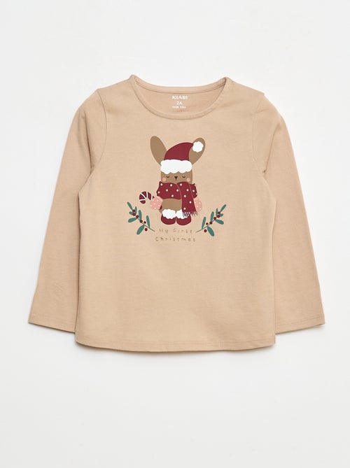 T-shirt à col rond imprimé 'Noël' - Kiabi