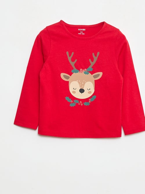T-shirt à col rond imprimé 'Noël' - Kiabi