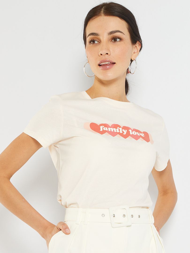T-shirt à col rond imprimé Rose - Kiabi
