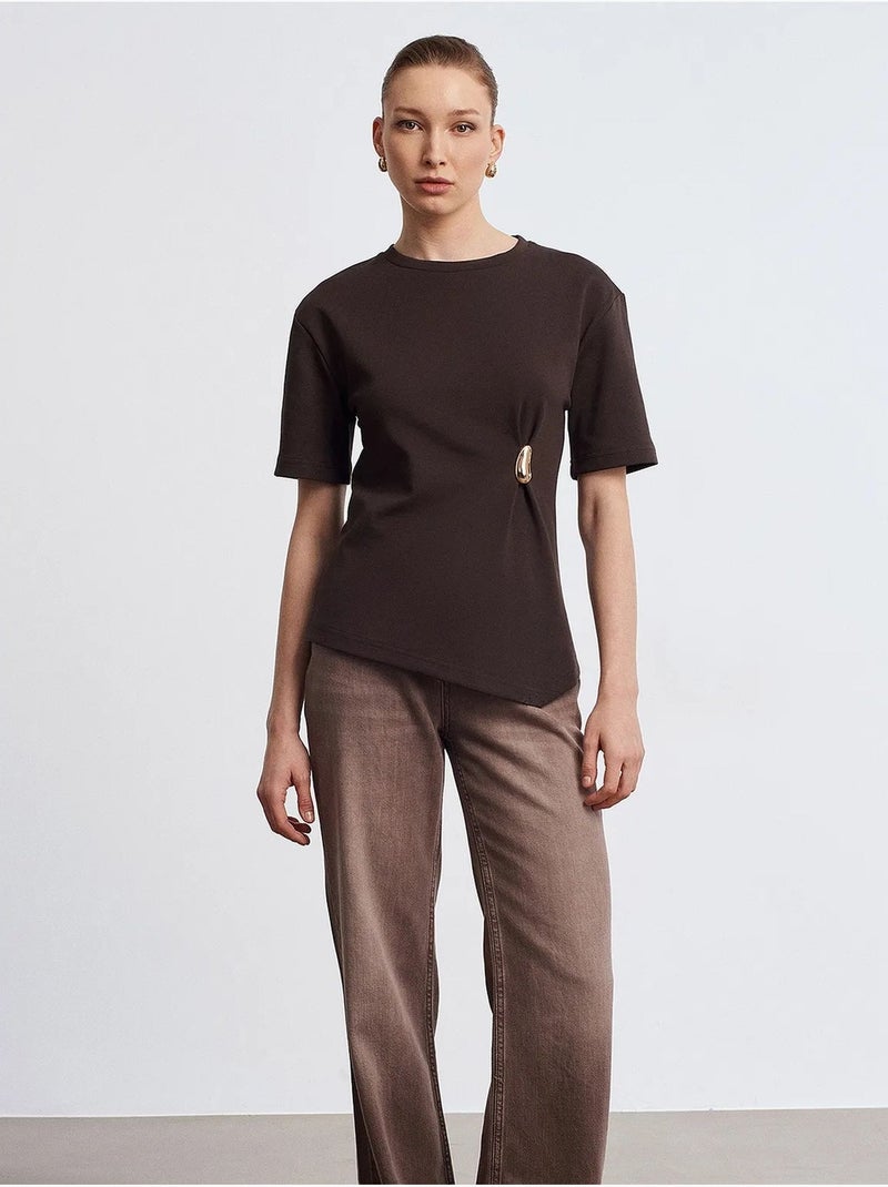 T-shirt à col rond manches courtes en jersey dilvin Marron chocolat - Kiabi