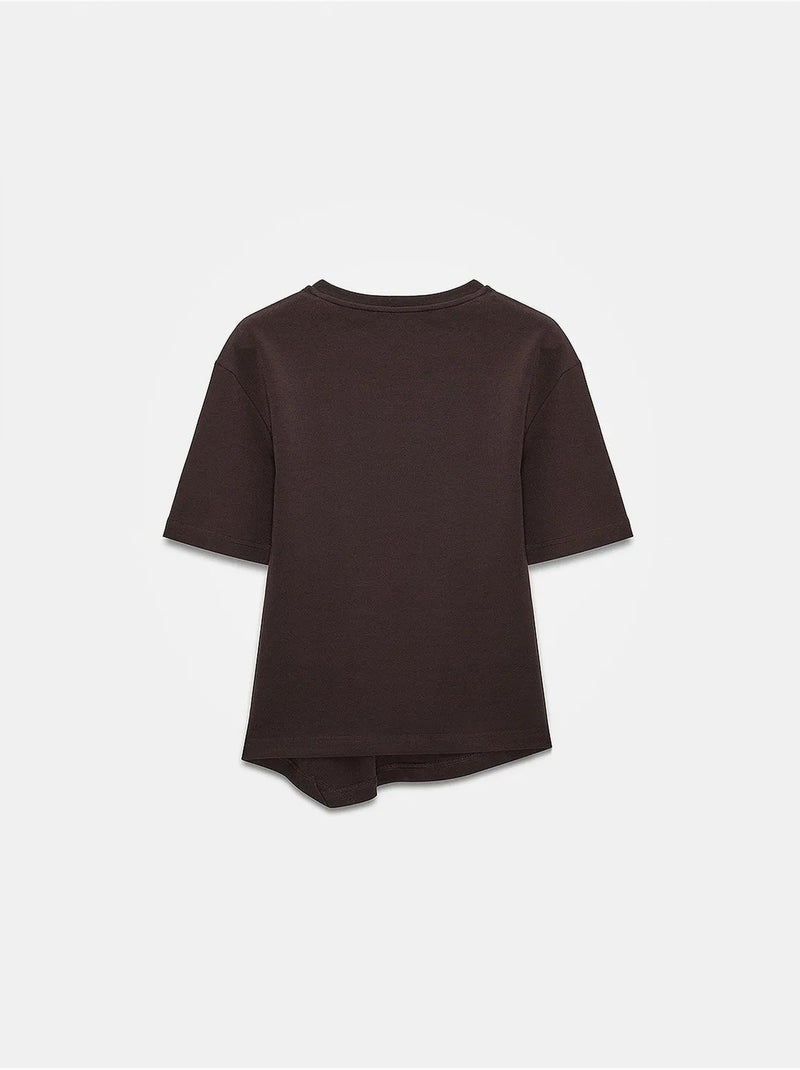 T-shirt à col rond manches courtes en jersey dilvin Marron chocolat - Kiabi