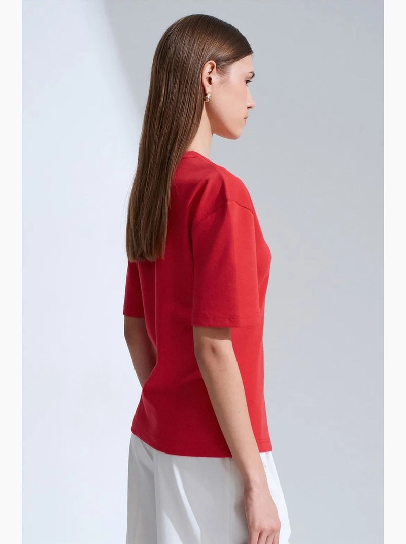 T-shirt à col rond manches courtes en jersey dilvin Rouge - Kiabi