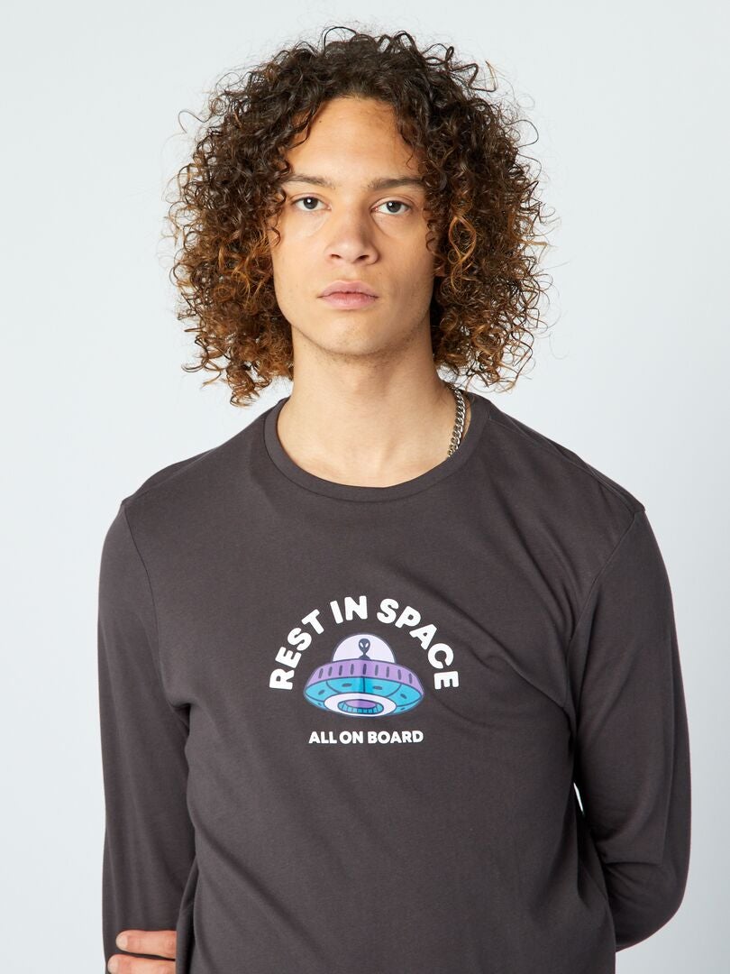 T-shirt à col rond manches longues Noir - Kiabi