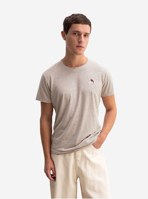 T-shirt à col rond rayé avec broderie giesto - Kiabi