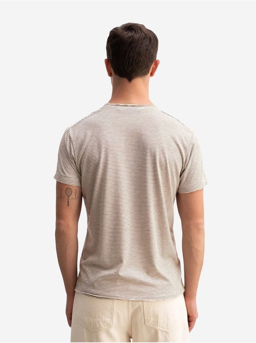 T-shirt à col rond rayé avec broderie giesto - Kiabi