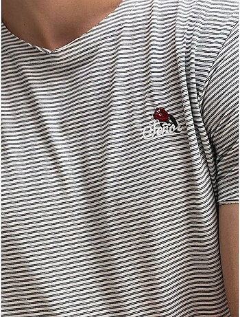 T-shirt à col rond rayé brodé giesto