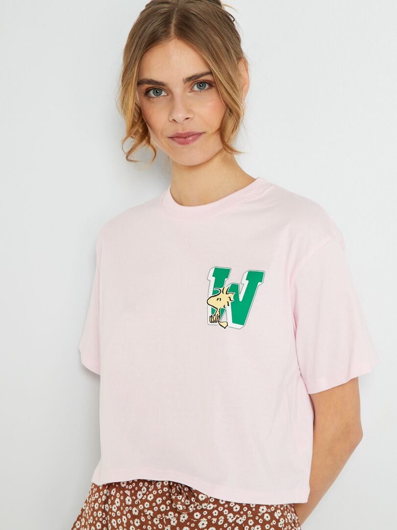 T-shirt à col rond 'Snoopy' Rose - Kiabi