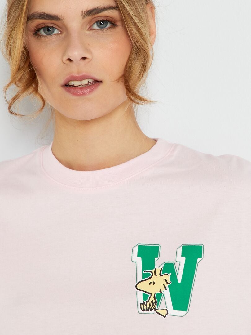 T-shirt à col rond 'Snoopy' Rose - Kiabi