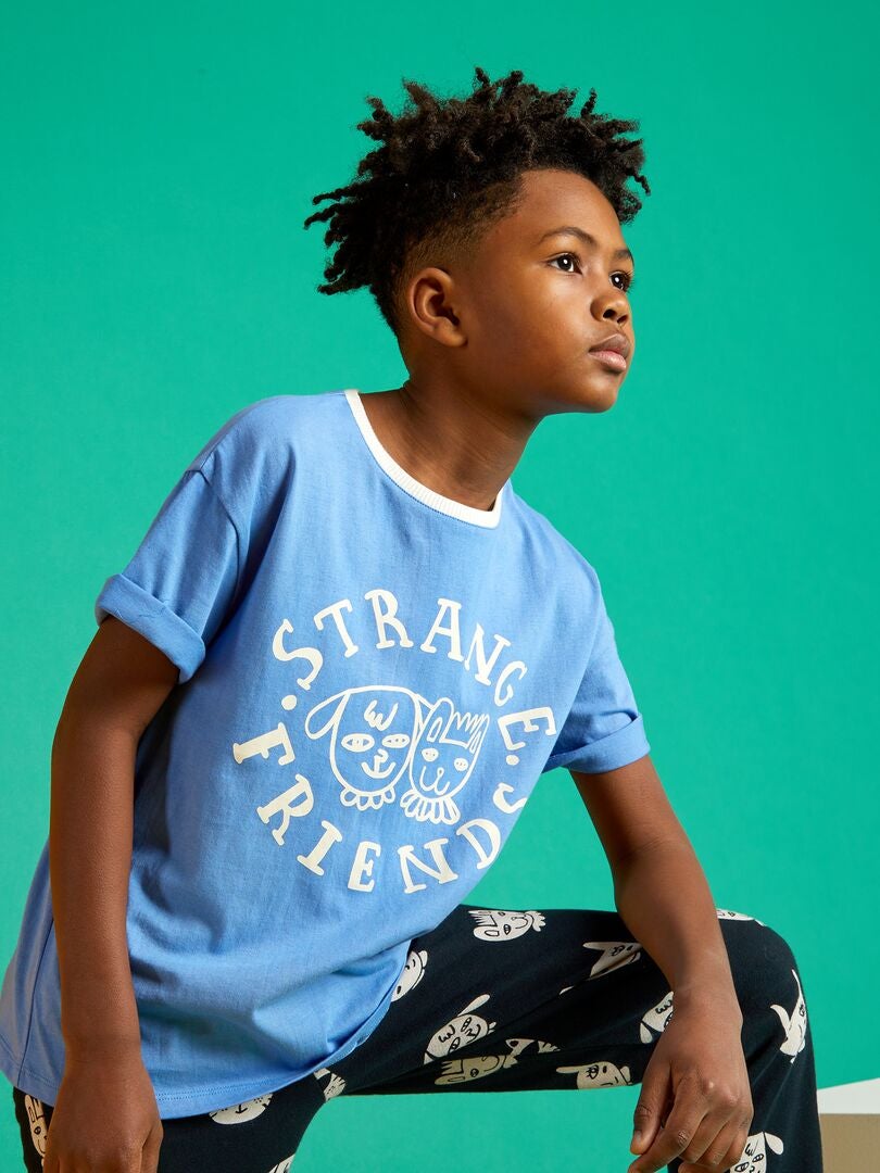 T-shirt à Rayures Bleues Harry Bear – Taille 5 Ans – Coton – Motif Tyrannosaure – Occasion Très Bon état