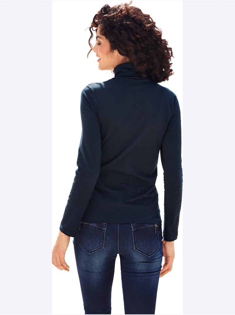 T-shirt à col roulé - taille standard - helline Bleu marine - Kiabi