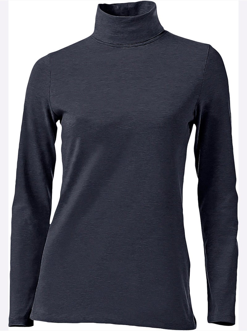 T-shirt à col roulé - taille standard - helline Bleu marine - Kiabi