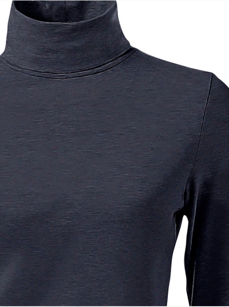 T-shirt à col roulé - taille standard - helline Bleu marine - Kiabi