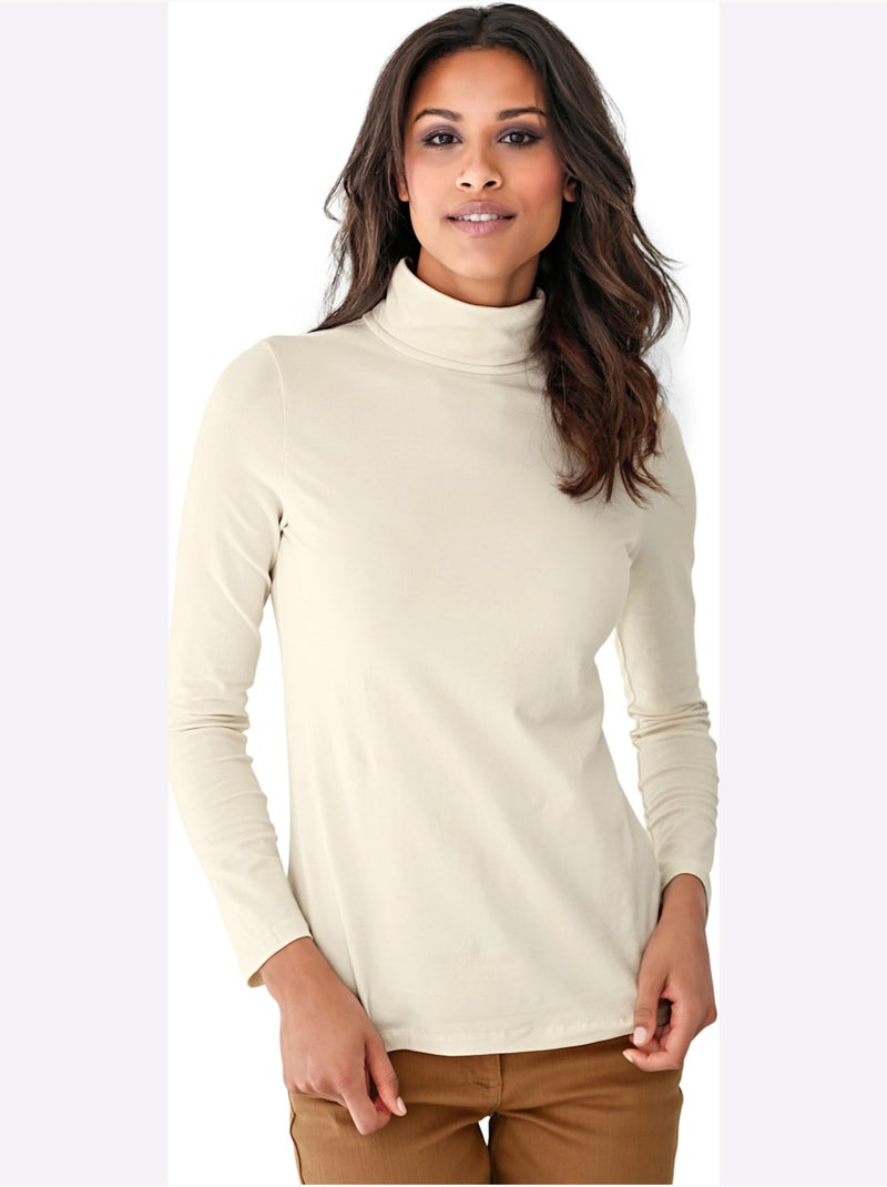 T-shirt à col roulé - taille standard - helline Ecru - Kiabi