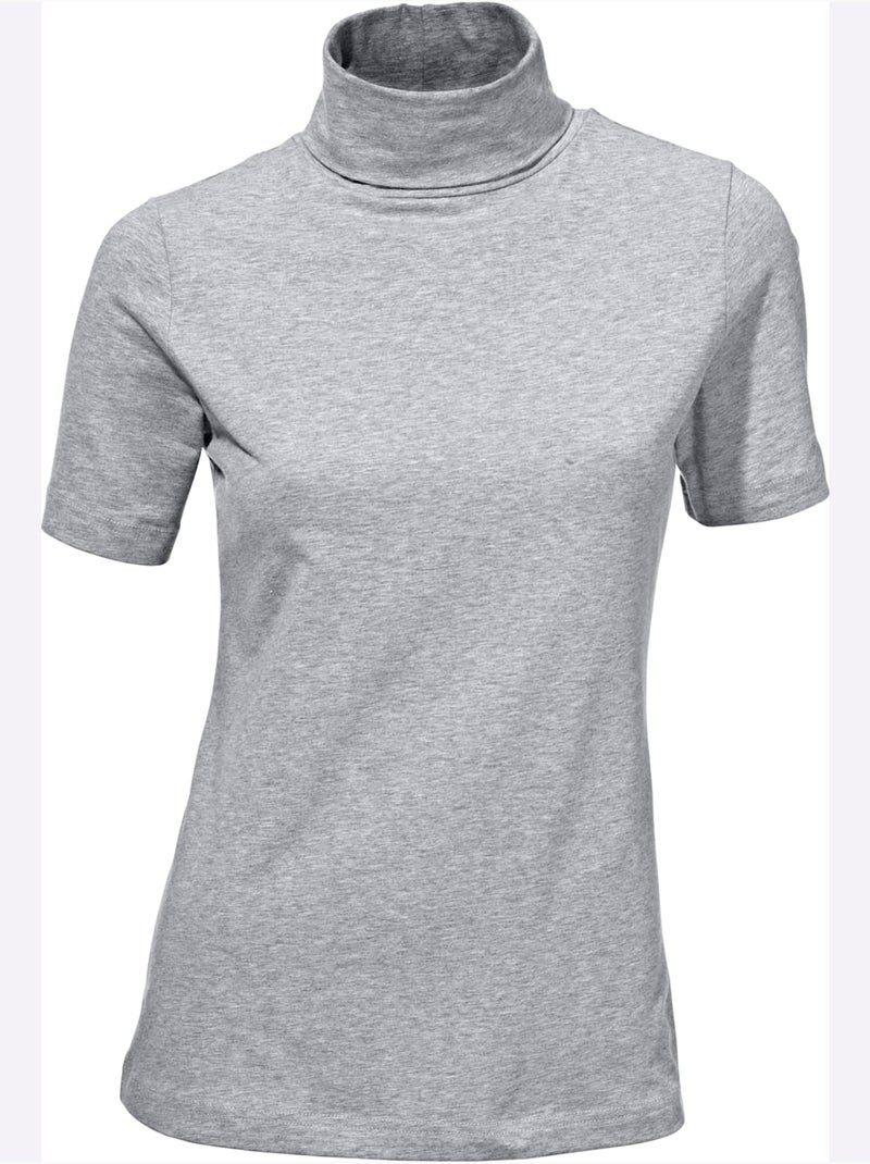 T-shirt à col roulé - taille standard - helline Gris chiné - Kiabi
