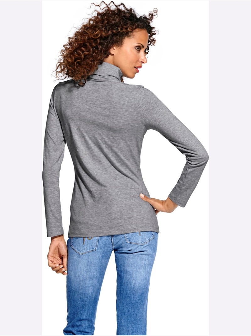 T-shirt à col roulé - taille standard - helline Gris chiné - Kiabi