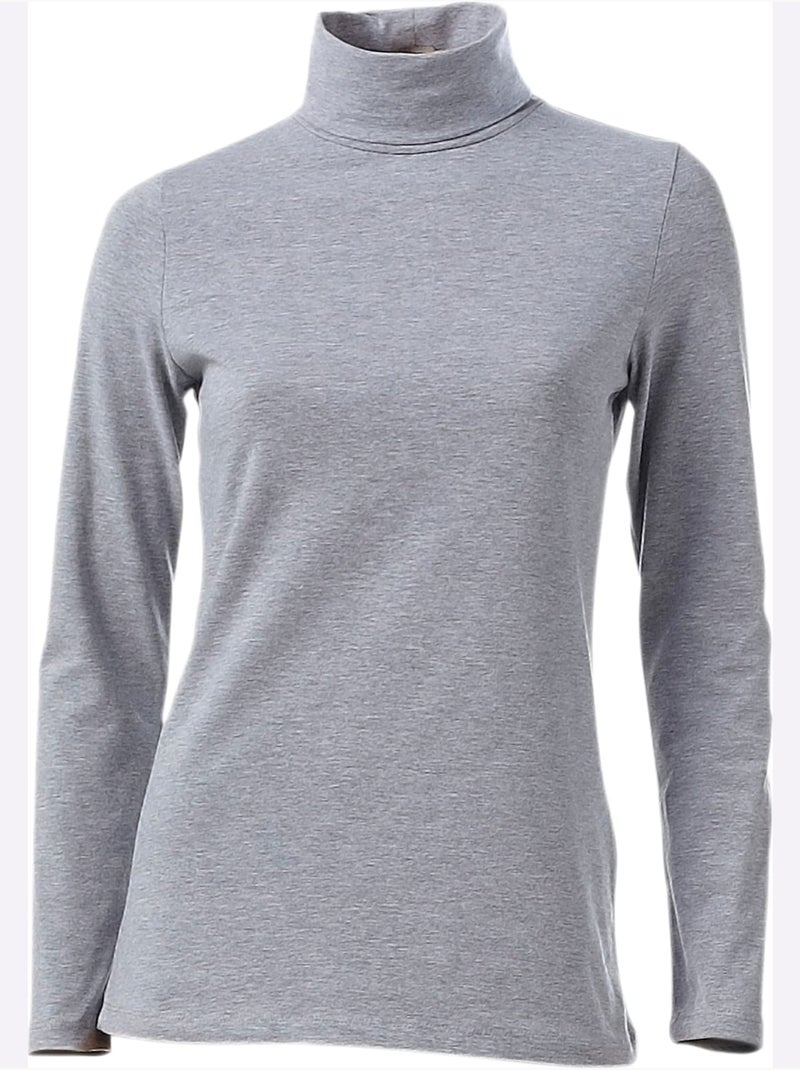 T-shirt à col roulé - taille standard - helline Gris chiné - Kiabi
