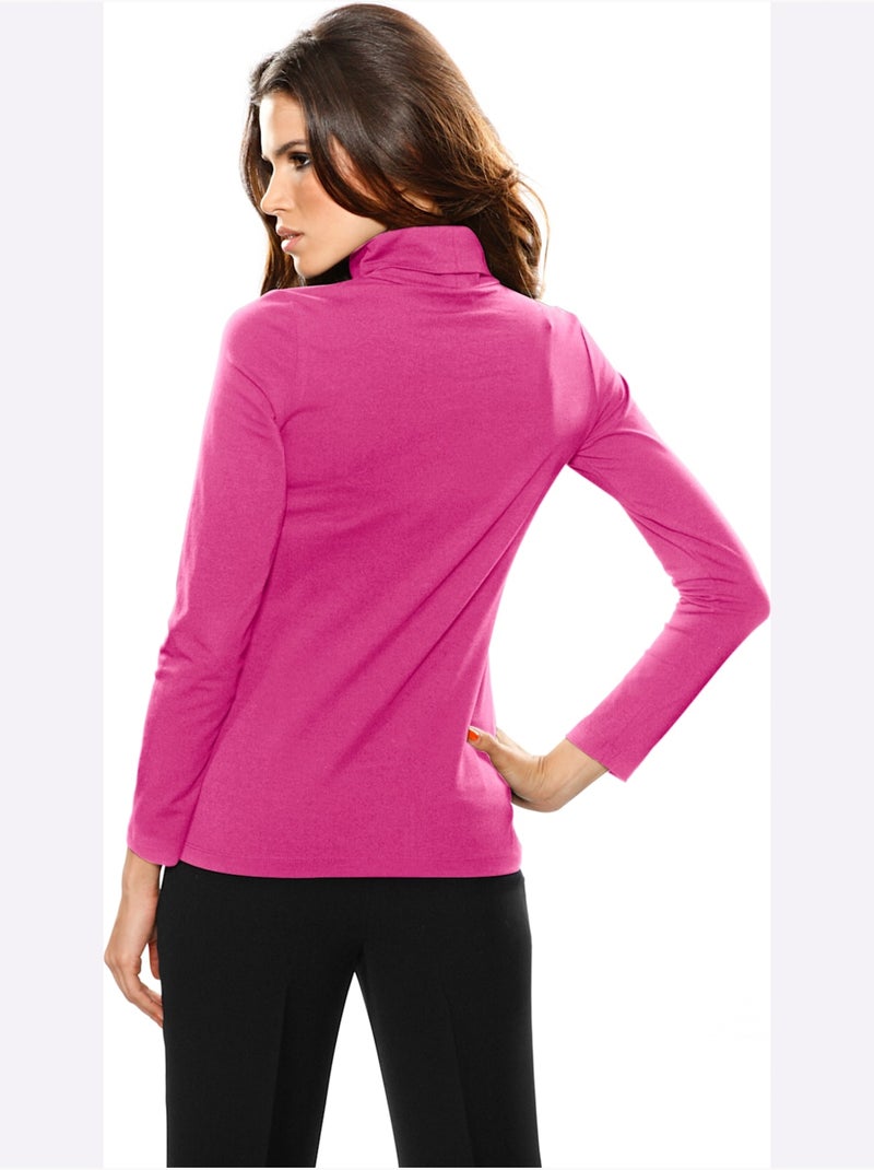 T-shirt à col roulé - taille standard - helline Rose fushia - Kiabi