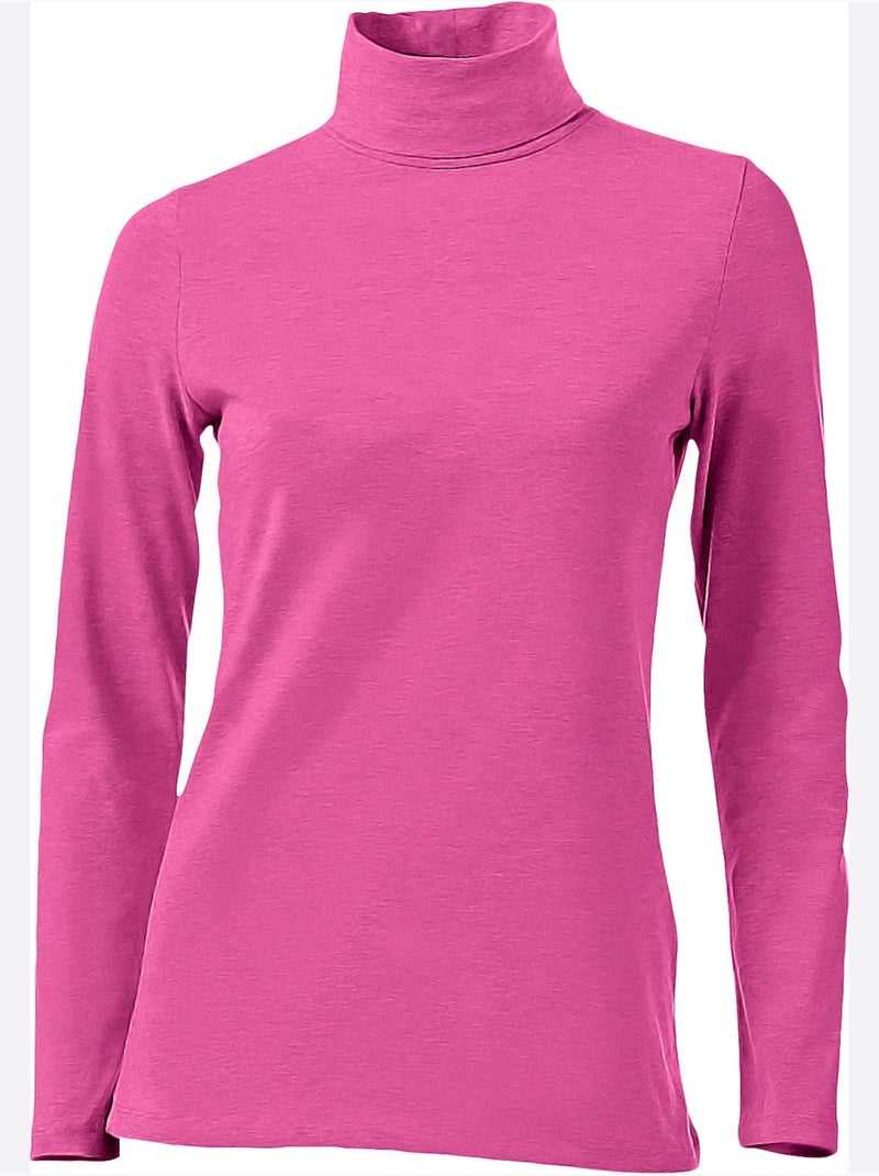 T-shirt à col roulé - taille standard - helline Rose fushia - Kiabi