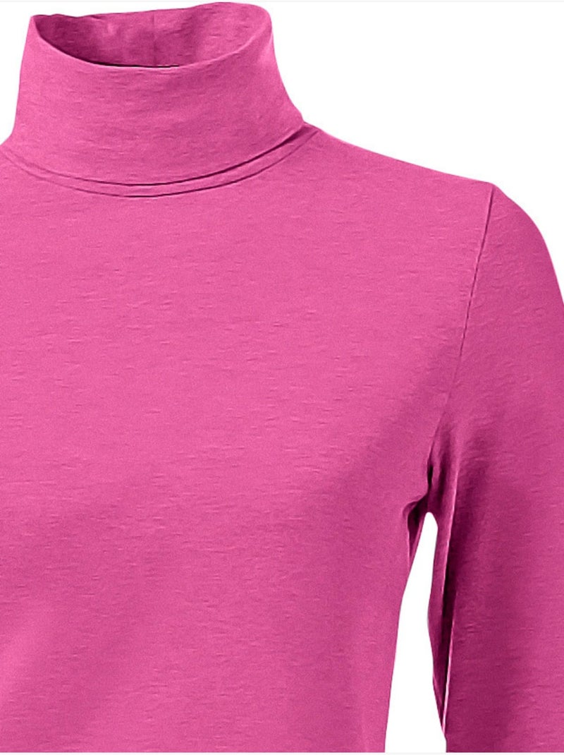 T-shirt à col roulé - taille standard - helline Rose fushia - Kiabi