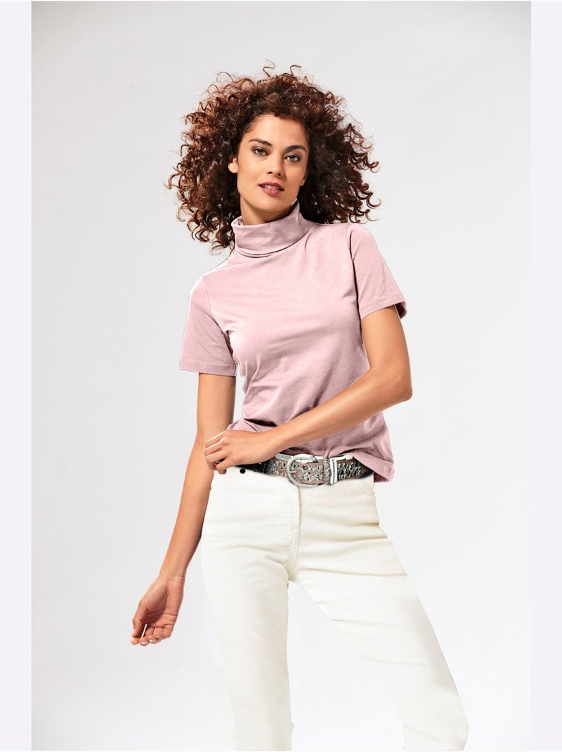 T-shirt à col roulé - taille standard - helline Rose - Kiabi