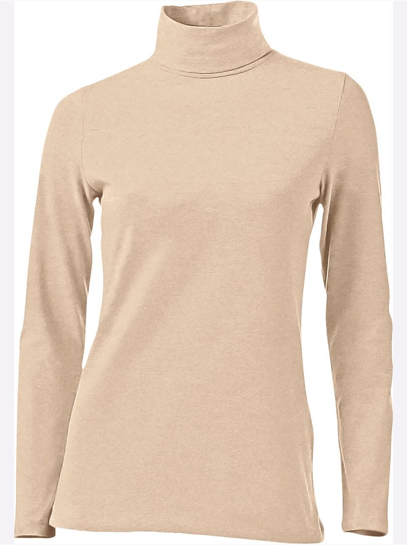 T-shirt à col roulé - taille standard - helline Sable - Kiabi