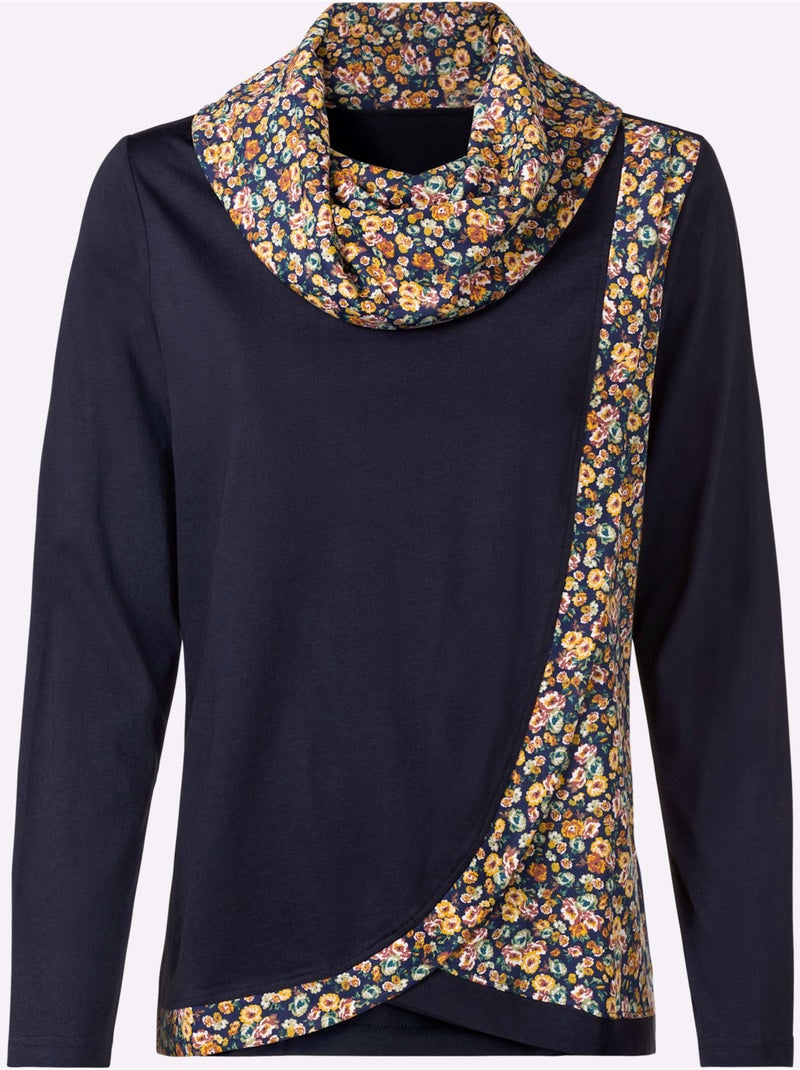 T-shirt à col roulé 50% coton et 50% modal - taille standard - witt Bleu Orange - Kiabi