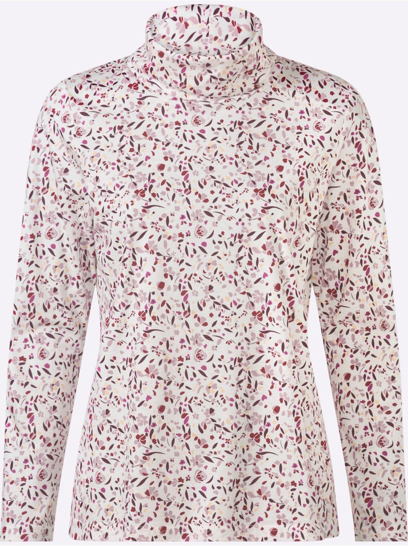 T-shirt à col roulé 50% modal - taille standard - witt Écru/Violet - Kiabi