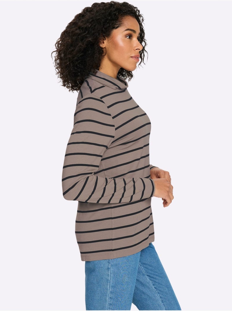 T-shirt à Col Roulé 95% Viscose - Taille Standard - Moda Vilona Beige - Kiabi