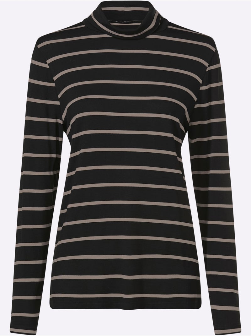 T-shirt à Col Roulé 95% Viscose - Taille Standard - Moda Vilona Noir Beige - Kiabi