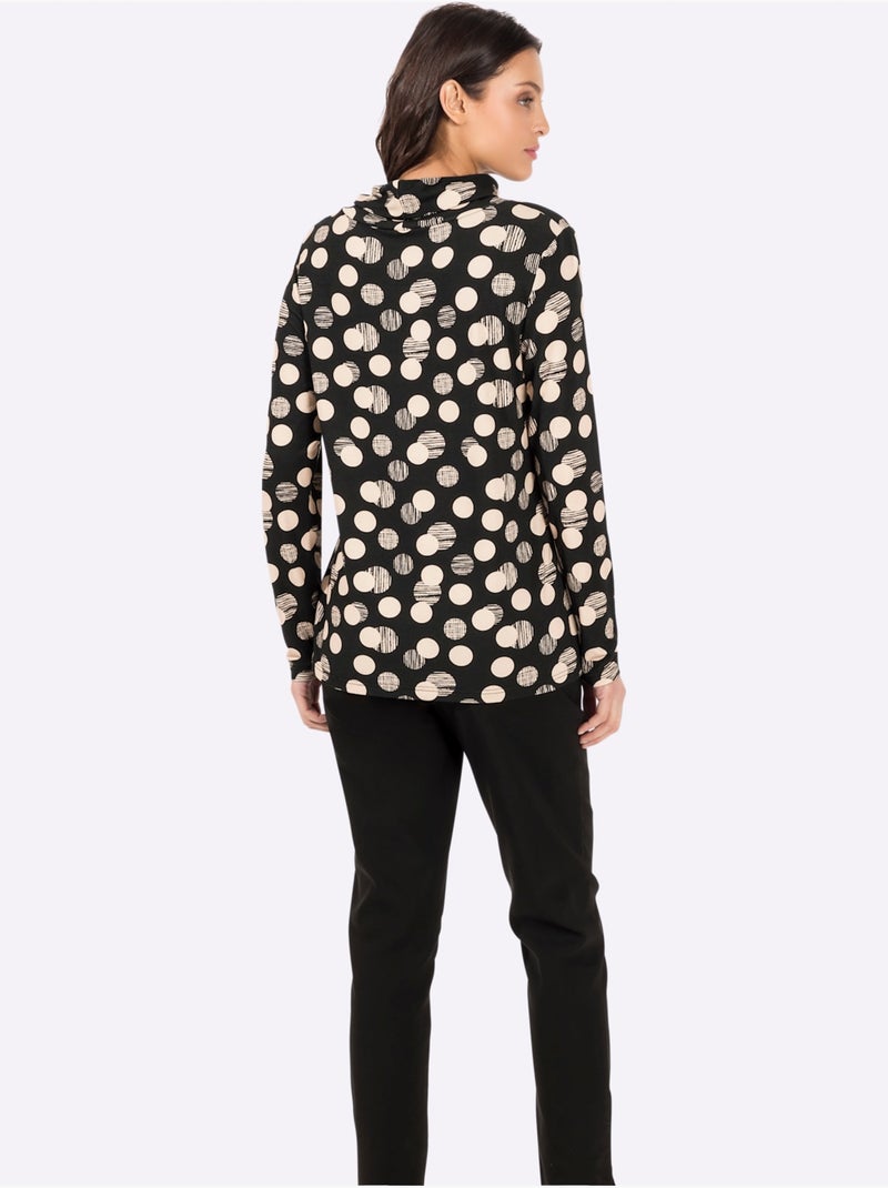 T-shirt à col roulé avec imprimé pois et manches longues - taille standard - witt Noir Marron - Kiabi