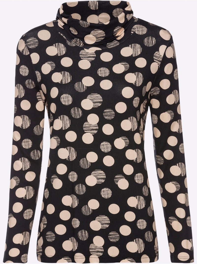 T-shirt à col roulé avec imprimé pois et manches longues - taille standard - witt Noir Marron - Kiabi