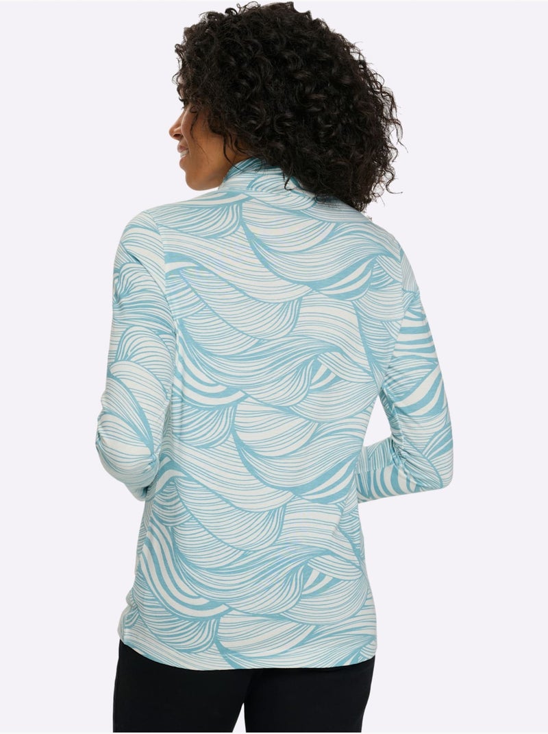T-shirt à Col Roulé Col Roulé Flatteur - Taille Standard - Moda Vilona Bleu Ecru - Kiabi