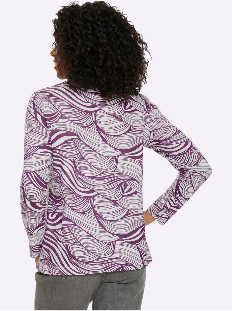 T-shirt à Col Roulé Col Roulé Flatteur - Taille Standard - Moda Vilona Écru/Violet - Kiabi