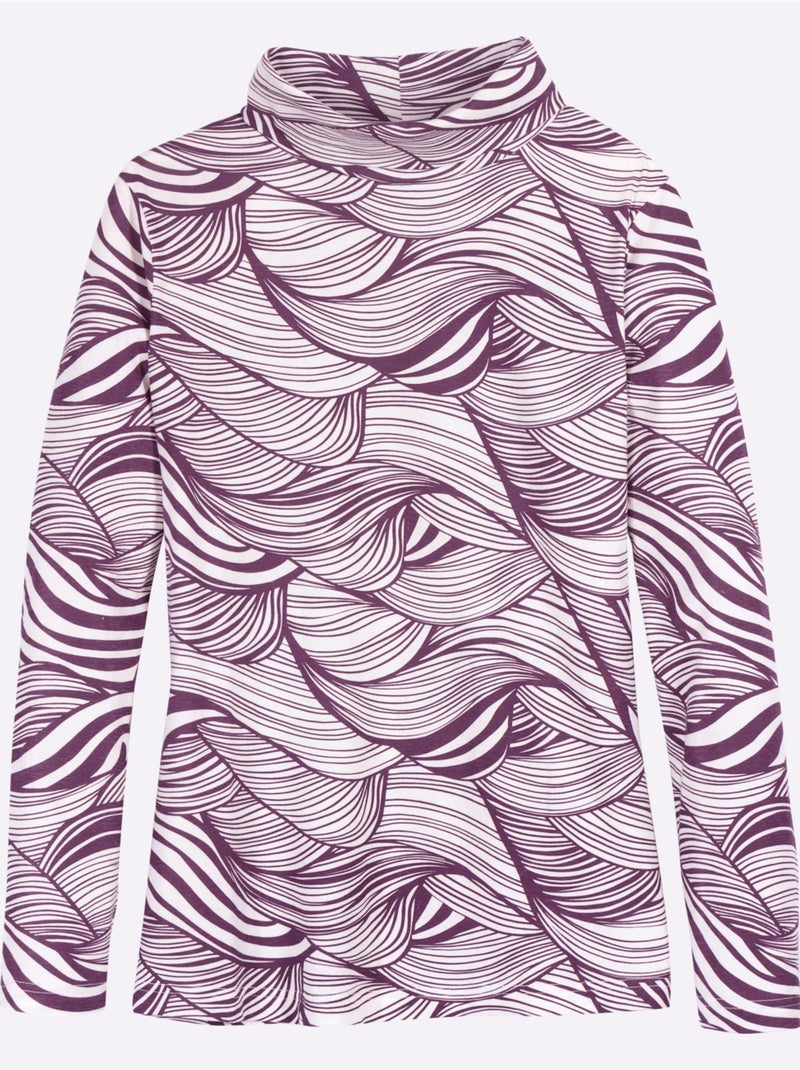 T-shirt à Col Roulé Col Roulé Flatteur - Taille Standard - Moda Vilona Écru/Violet - Kiabi