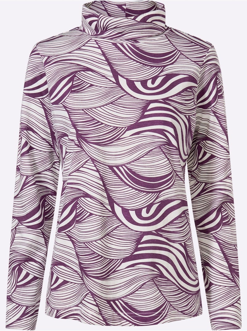 T-shirt à Col Roulé Col Roulé Flatteur - Taille Standard - Moda Vilona Écru/Violet - Kiabi