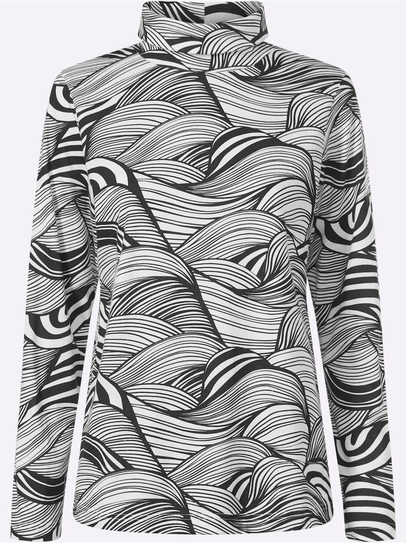 T-shirt à Col Roulé Col Roulé Flatteur - Taille Standard - Moda Vilona Noir Beige Noir - Kiabi