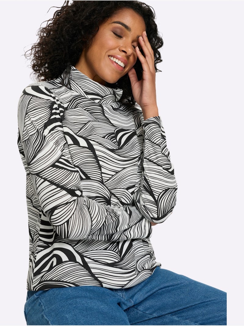 T-shirt à Col Roulé Col Roulé Flatteur - Taille Standard - Moda Vilona Noir Beige Noir - Kiabi