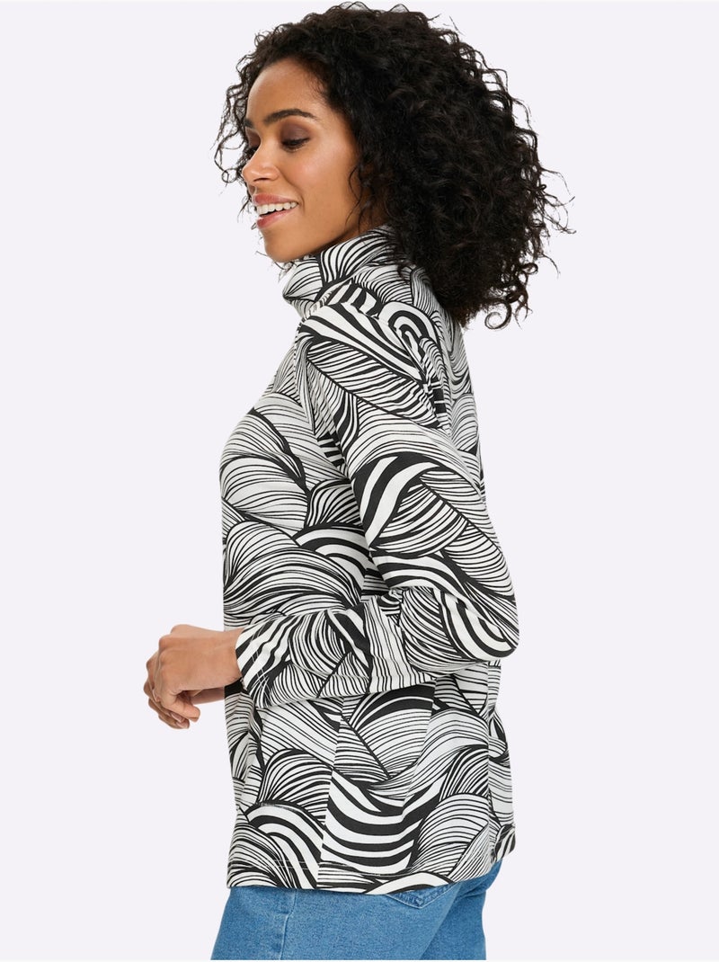 T-shirt à Col Roulé Col Roulé Flatteur - Taille Standard - Moda Vilona Noir Beige Noir - Kiabi