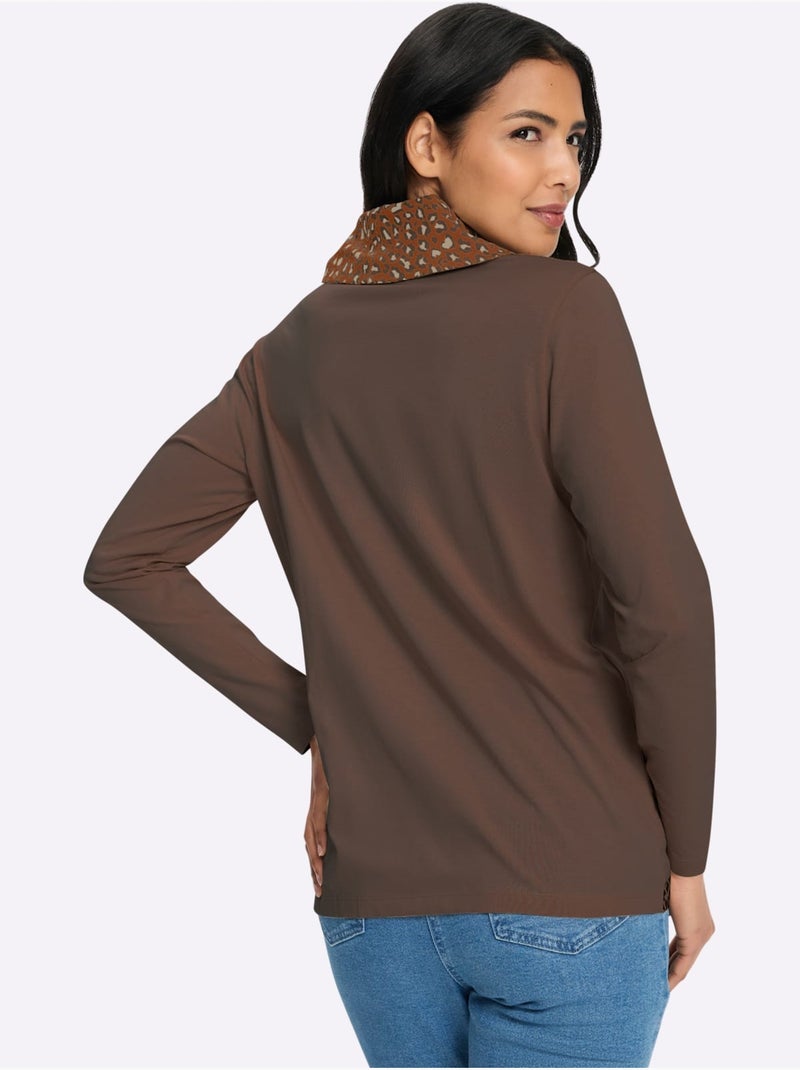 T-shirt à col roulé grand col roulé doublé - taille standard - moda vilona Marron chocolat - Kiabi