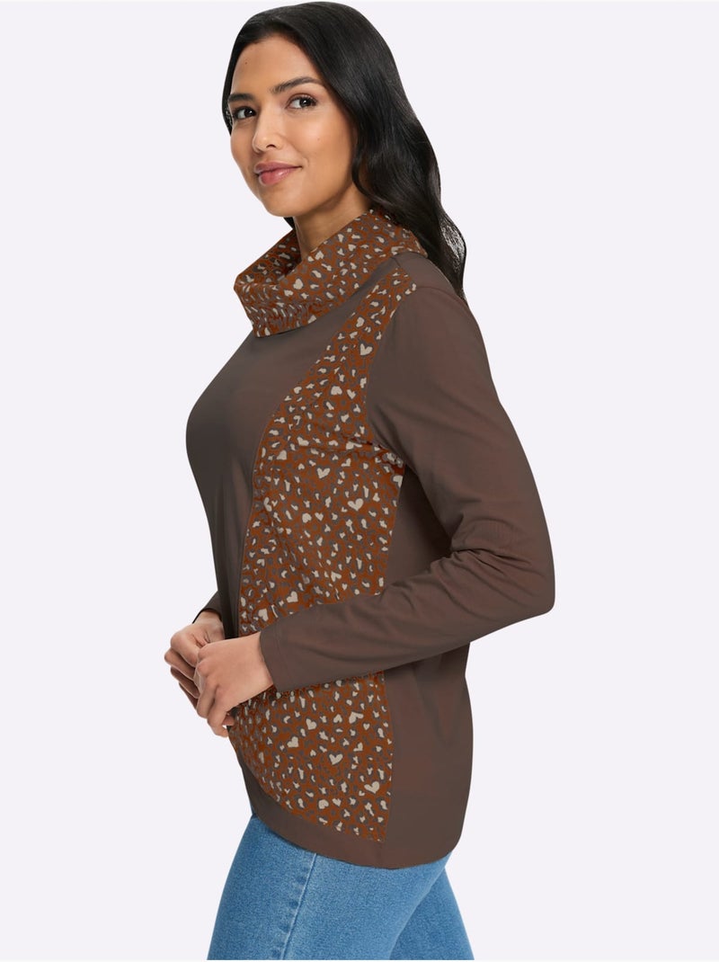 T-shirt à col roulé grand col roulé doublé - taille standard - moda vilona Marron chocolat - Kiabi