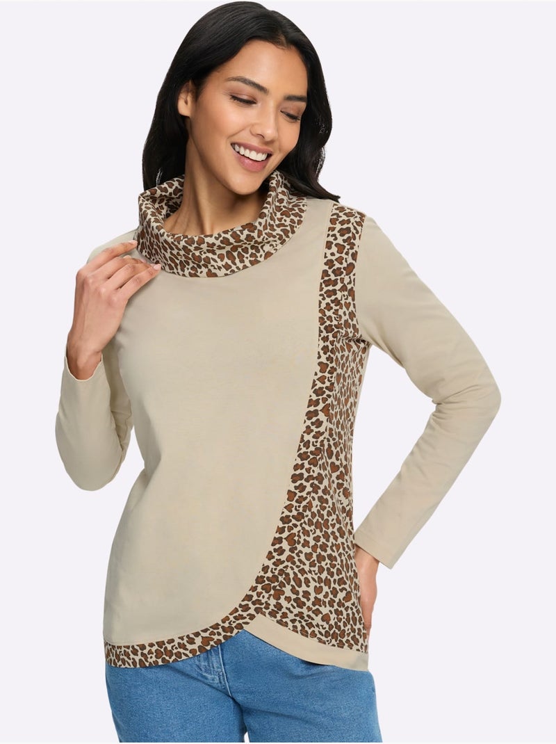 T-shirt à col roulé grand col roulé doublé - taille standard - moda vilona Sable - Kiabi