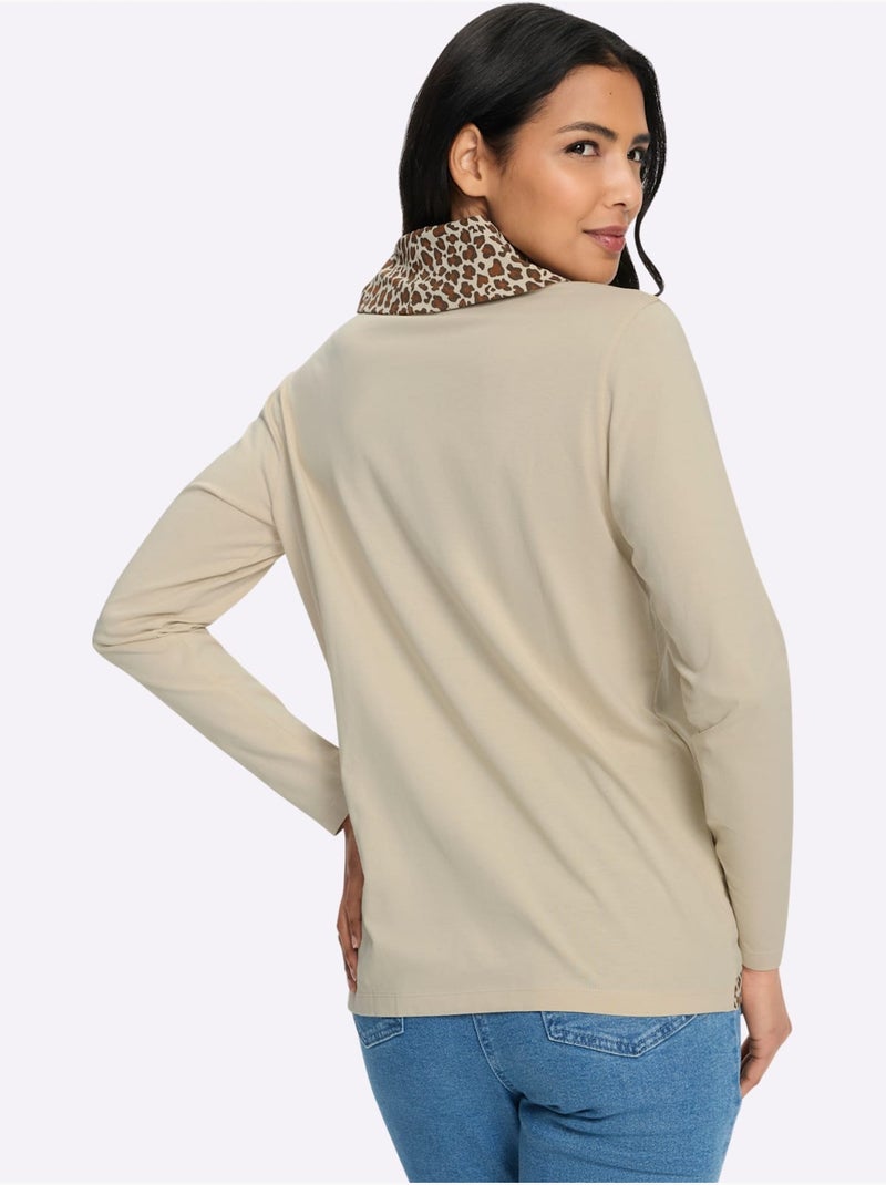 T-shirt à col roulé grand col roulé doublé - taille standard - moda vilona Sable - Kiabi